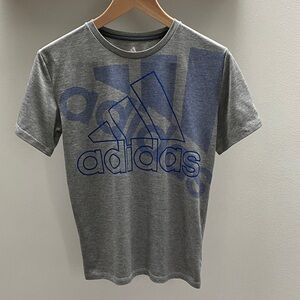adidas Grey Tee with Bold Blue Logo Graphic